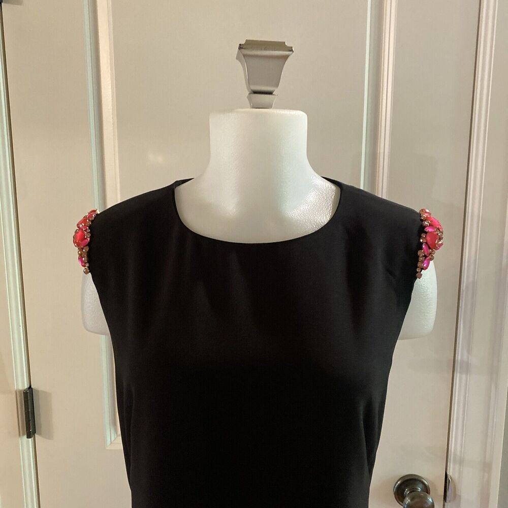 Ted Baker London Black Pink Rhinestones Zipper Back Sleeveless Shift Dress - 3 - Picture 3 of 16